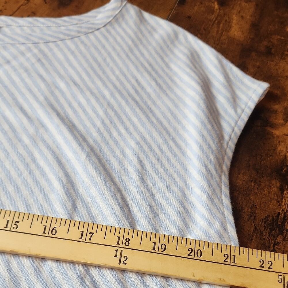 J. JILL | Cute Light Blue White Striped Cap Sleeve Linen Blend Waist Tie Top | M - Picture 10 of 12